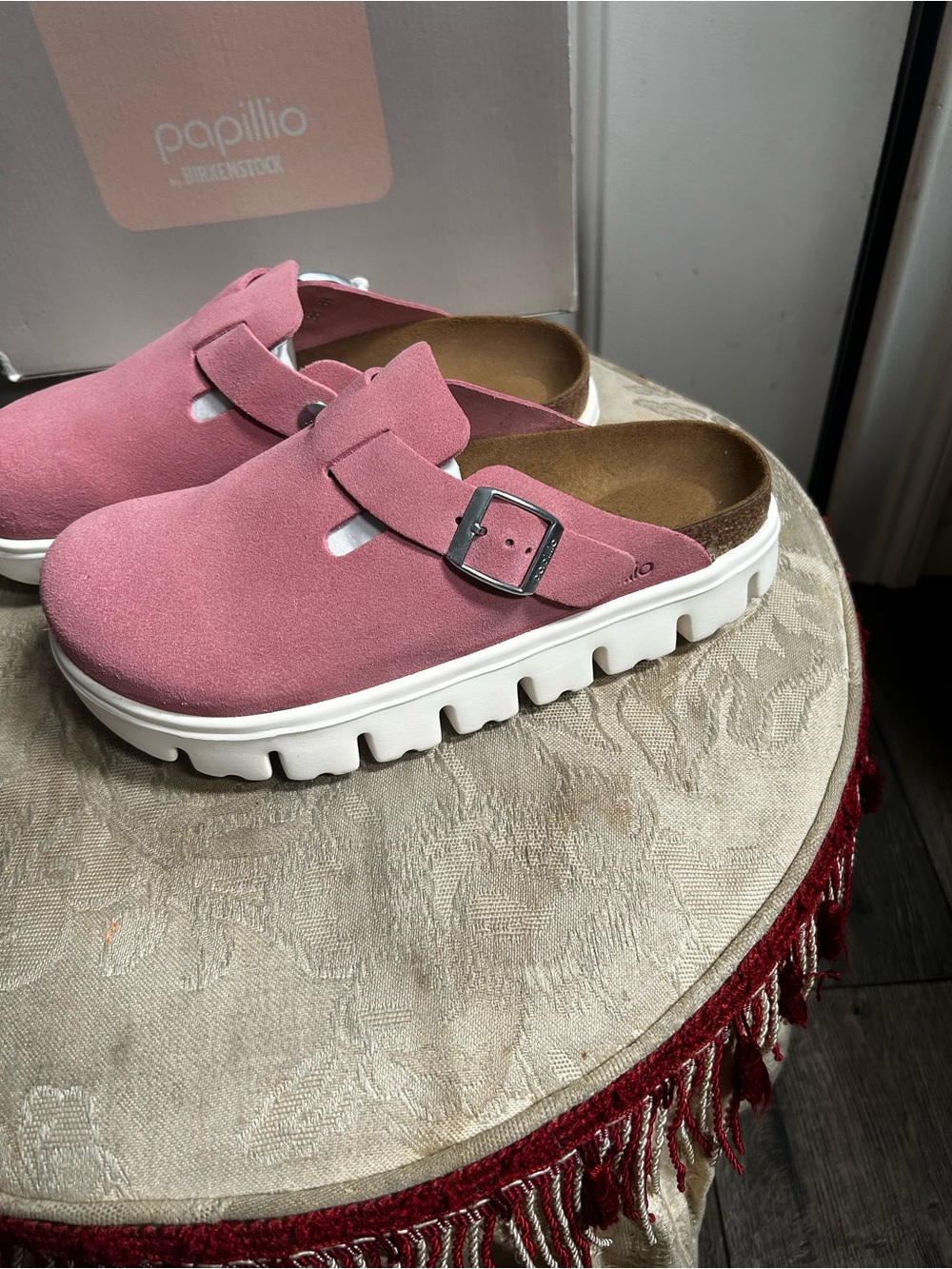 Eu 37-US6W/US4 M Papillio Birkenstock Candy Pink Boston Suede Pap Chunky slides - Picture 4 of 13